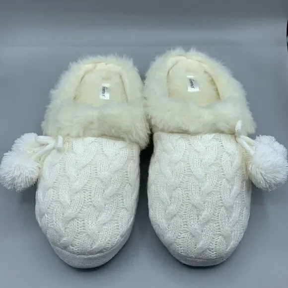 Soma Faux Fur Cable Knit Pom Pom Slippers - Picture 2 of 6